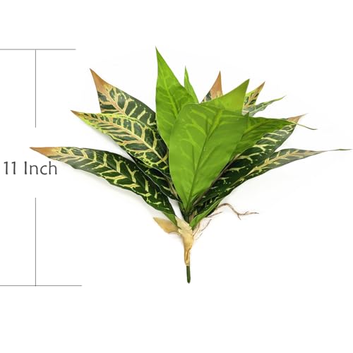 PASYOU Artificial Aglaonema Plant, Fake Codiaeum Variegatum Plants 2 Pack, Faux Magnolia Plastic Evergreen Shrubs, UV Resistant Greenery, Indoor Outdoor Decor Home Garden Decorations - Striped Leaves - color: Aglaonema - Codiaeum Variegatum 2 Pack