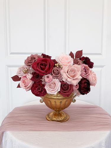 FACINOC Roses Artificial Flowers Burgundy Fake Flower Bulk for DIY Wedding Bouquet Bridal Baby Shower Centerpiece Table Decorations Cake Decorating Silk Faux Floral Arrangements Party Home Decor Dusty - color: Burgundy, Dusty Rose