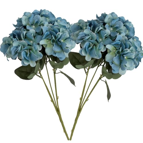 Jim's Cabin Artificial Flowers Silk Hydrangea Arrangements 2 Bouquet with 5 Big Heads Fake Flower Bunch for Women Bedroom Wedding Cabin Decor DIY(Dark Bule) - color: Dark Bule