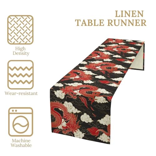 Chinese Dragon Table Runner, Aisa Mythological Abstract Art Print Table Runner for Kitchen Dining Wedding Party Holiday 13x36in - color: Aisa-1, size: 13x36in