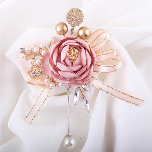 Handmade Satin Rose Water Drop Bridal Bouquet,8.7inch Crystal Wedding Round Tossing Bouquet,Jewelry Proposal Bridesmaid Bouquet Groom Corsage Bride Wrist Flower Ivory (Set) - color: Set