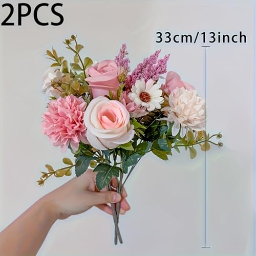 2 Bouquets of Vibrant Pink and White Peonies - Real Touch Artificial Flower Arrangement with Roses, Lavender, and Eucalyptus - Perfect for Weddings, Birthdays, Anniversaries - color: Pink