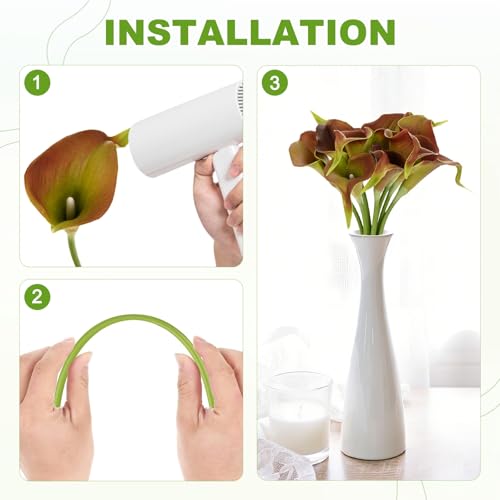 M METERXITY 10-Pack Red Green Artificial Calla Lily Flowers,14 Inch Faux Calla Lily PU Bouquets Real Touch Faux Flowers for Home/Wedding/Christmas/Party - color: Green
