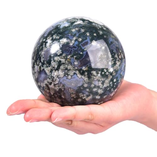 Large Moss Agate Crystal Sphere Natural Healing Crystal Ball with Stand Meditation Decorative Balls Home Decor 90-100mm/3.5-3.9" - color: Moss Agate, size: 3.5 - 3.9 inches