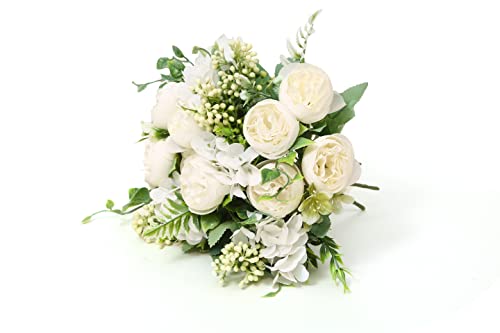 Artificial Flowers Fake Peony Silk Mini Plastic Bridal Flowers for DIY Wedding Bouquets Home Decorations 4 Packs(Cream) - color: Cream