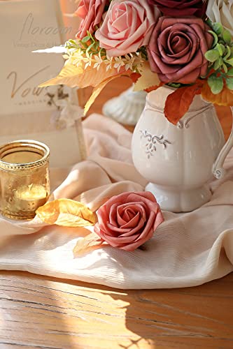 Floroom Artificial Flowers 25pcs Real Looking Burgundy Ombre Colors Foam Fake Roses with Stems for DIY Red Wedding Bouquets Bridal Shower Centerpieces Floral Arrangements Party Tables Home Decorations - color: Shades of Burgundy