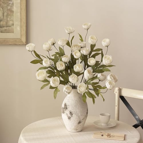 12 PCS 27"Artificial Peony Branches, Realistic Silk Peonies Stems(Cream) | Easy DIY Styling, Plump and Delicate, Look Real Faux Flowers, for DIY Bouquet/Vase/Table Centerpieces/Farmhouse/Home Decor