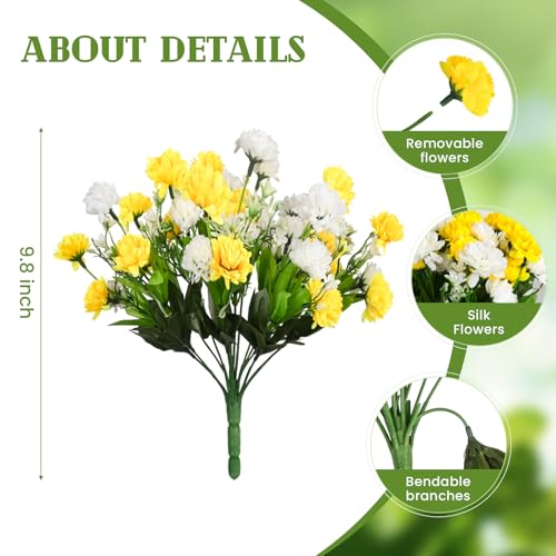 Ammyoo Artificial Flowers for Outdoors Decoration, 6 Bundles Silk Marigold Flower UV Resistant Look Real Faux Plants for Garden Porch Planter Patio Balcony Yard Home Decor (Yellow White) - color: Yellow White