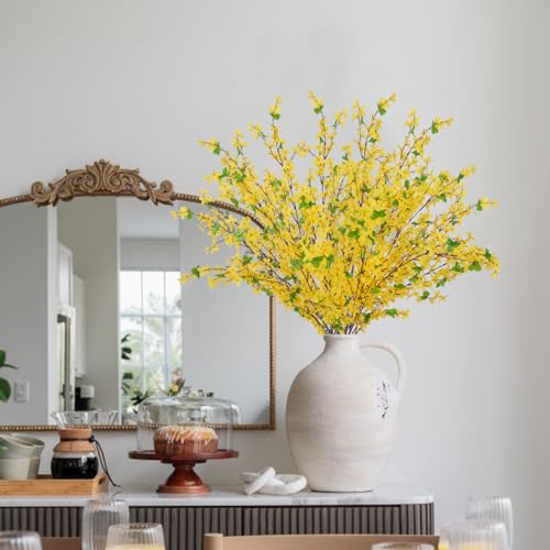 6Pcs Artificial Forsythia Branches 35" Yellow Long Stem Artificial Flowers for Tall Vase Fake Silk Flowers Forsythia Stems for Home Table Centerpiece Kitchen Decorations - color: 6 Pcs Tall Stems Pcs