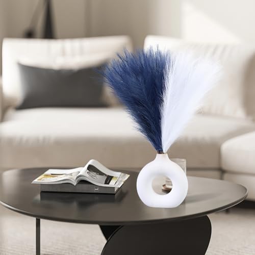 Ureymx Faux Pampas Grass Decor 17.7 Inch 6pcs, Artificial Pompas Grass Bulk Artificial Dried Flower Small Vase Filler for Boho Home Wedding Decoration (Blue/White) - color: Blue/White, size: 17 Inch 6 Pcs