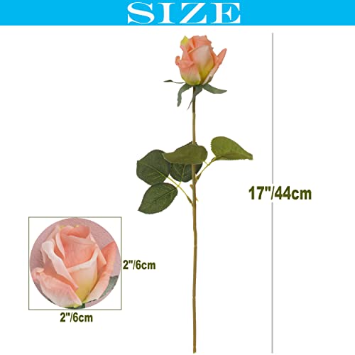 12pcs Half Opened Artificial Rose Buds,17 Inch Real Touch Silk Roses with Partially Opened Flowers, Artificial Flower for Home Décor Centerpiece Wedding Bouquet,Orange - color: Orange