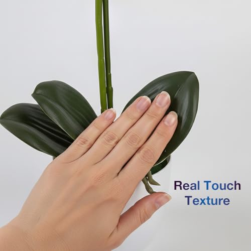 Artificial Orchid Plant with Pot, Realistic Faux Phalaenopsis Orchid with Moss, Lightweight Desktop Decor for Home and Office (Decorative River Pebble Base) - color: Decorative River Pebble Base