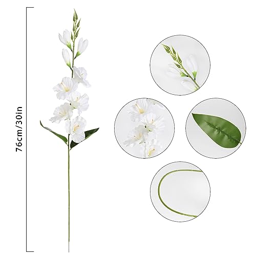 IPOPU White Gladiolus Artificial Flowers 10PCS Silk Gladiolus Flowers with Stems 30in Faux Flowers for Wedding Home Party Floral Arrangement Centerpiece Table Decoration(White) - color: White