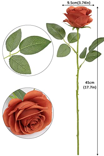 JUSMAI 12pcs Roses Artificial Flowers Burnt Orange Fake Roses Flowers with Long Stems Silk Flowers for Wedding Bouquet Centerpices Decorations Party Bridal Baby Shower Home Decor - color: Burnt Orange, size: 12PCS