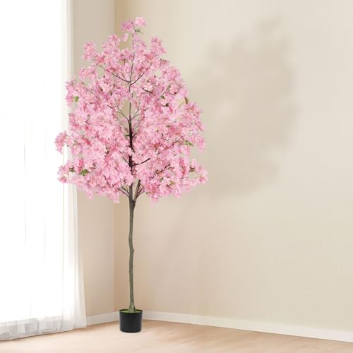 6Ft Tall Cherry Blossom Artificial Tree, Fake Tree Faux Silk Plant with Plastic Nursery Pot,Artificial Plants for Home Office Indoor Decor(Pink) - size: 6Ft