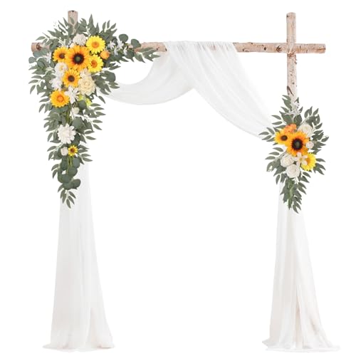 Arch Flowers with Drapes Kit (Pack of 3) for Wedding Ceremony Arbor and Reception Backdrop Decoration Wedding Welcome Signs Floral Birthday Party Decoration(Sunflower) - color: Sunflower