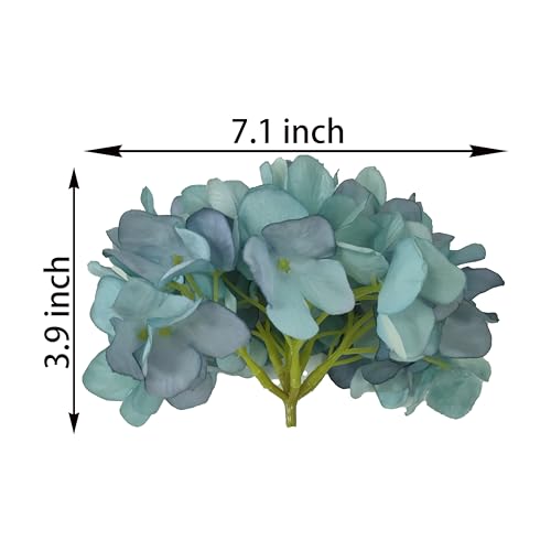 7.1'' Blue Hydrangea Artificial Flowers,10Pcs Artificial Silk Hydrangea Heads,81 Petals Faux Hydrangea Flowers Heads with Stems for Home Wedding Baby Shower Decor(Blue) - color: Blue