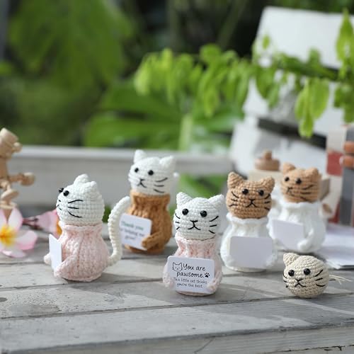 YOOJEE Positive Crochet Cat Animals Mothers Day Gifts Teacher Women Coworker Gifts for Women Sister Daughter Kid – “You are Pawsome” Emotional Inspirational Support Birthday Thank You Gift - color: Cat–You Are Pawsome