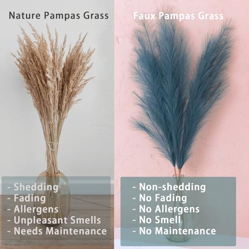 38" 10 Stems Tall Pampas Grass - Faux Fluffy Pampas Grass Tall Navy Blue for Boho Home Wedding Mothers Day Decoration - color: Navy Blue