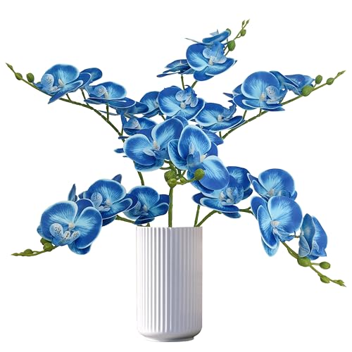 ATFL 6 Pack Blue Orchid Artificial Flowers Real Touch, 23'' Artificial Faux Realistic Latex Orchid Stem Bouquets, Fake Phalaenopsis Flower for Wedding Home Arrangement Décor (6, Blue) - color: Blue