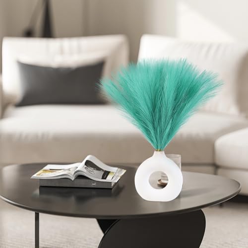 Ureymx Faux Pampas Grass Decor 17.7 Inch 6pcs, Artificial Pompas Grass Bulk Artificial Dried Flower Small Vase Filler for Boho Home Wedding Decoration (Lake Green) - color: Lake Green, size: 17 Inch 6 Pcs