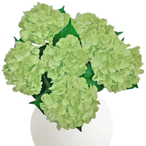 6PCS Green Hydrangea Artificial Flowers arrangments, Bulk Silk Fake Flower with Stems, Faux Hydrangeas Bouquets for Home Décor, Wedding, Party, and Office Table Centerpieces. - color: Green