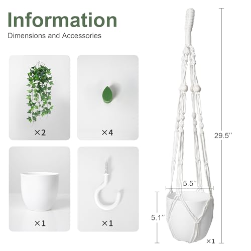 DREAMLOOM Fake Hanging Plants with Pot, Artificial Ivy Hanging Plants with Macrame Hanger for Indoor Decor, Fake Hanging Vines Faux Greenery for Home Kitchen Office - color: Ivy