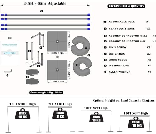 Adjustable Backdrop Stand Pipe Kit Heavy Duty Quick Set Up for Wedding&Party&Event&Photography&Show&Display (10FT x 10 FT Double Crossbar, No Drape Include) ，But Not for Flower Walls/TVs/Heavy Items - size: 10FT x 10FT & Double Crossbar & No Drape