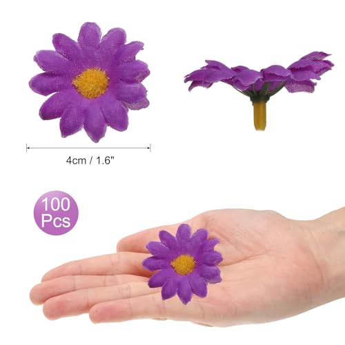 uxcell 100pcs Artificial Daisies Flower Heads,1.6" Silk Fake Daisies Heads Mini Daisies Artificial Flowers Bulk for DIY Wedding Bouquets Centerpieces Party Home Decor Deep Purple/Orange - color: Deep Purple/Orange