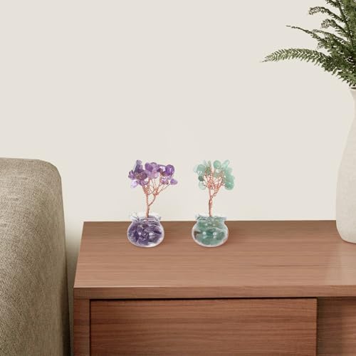12Pcs Mini Crystal Money Tree Set for Desk Feng Shui Ornament with Crystal Stones Chinese Wealth Tree Desktop Decor for Home Office New Year Gift