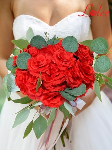 LELEE Rose Head Flowers with Stem - 108pcs Red Roses Artificial Flowers Bulk - Silk Rose Fake Flower for Wedding Bouquet Party Home Decor DIY Baby Shower Centerpieces Tables Decoration - color: Red Color