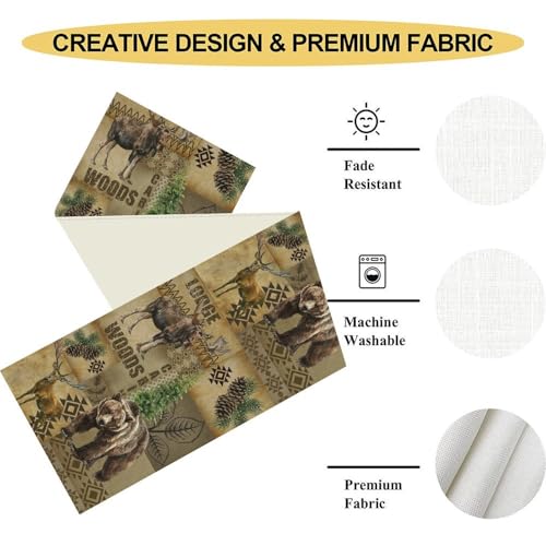 Rustic Cabin Table Runner, Farmhouse Deer Bear Retro Pine Forest Native Aztec Wild Animal Seasonal Coffee Table Center Decor for Home Kitchen Dining Patio Holiday Party Table Decorations 13x36 inches - color: Tr-rustic02, size: 13x36" Table Runner