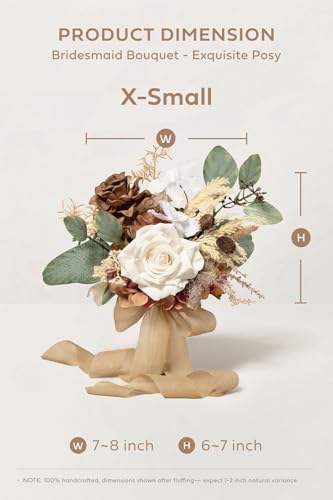 Ling's moment Artificial Bridesmaid Bouquets Set of 6,Brown Wedding Flower Bouquets Floral Bouquet Bridal Bouquets with Ribbon Ceremony Anniversary,7-inch Diameter - color: Brn-brown & Beige