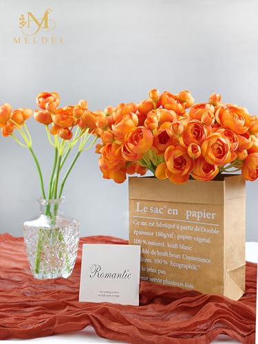 32pcs Ranunculus Artificial Flower, Faux Silk Mini Orange Ranunculus Flowers for DIY Bouquet, Bulk Fake Peony Wedding Filler Flowers for Centerpieces Arrangements Bridal Shower Decorations - color: Orange