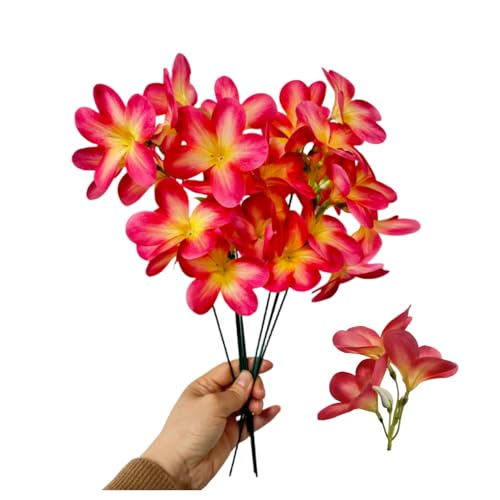 10 Bunch Pink Artificial Flowers Fake Plumeria Flower with Stems,12inch Real Touch Lifelike Frangipani Flower Bouquets for Wedding Engagement Party Cake Topper Spring Flowers Beach Decor (Pink) - color: Pink