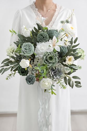 rongflower Green Artificial Flowers Combo Set Fake Flower Leaf Box with Stemst for DIY Wedding Bridal Bouquet, Centerpieces, Home Decor, Floral Arrangement Decor(Forest Green) - color: Forest Green