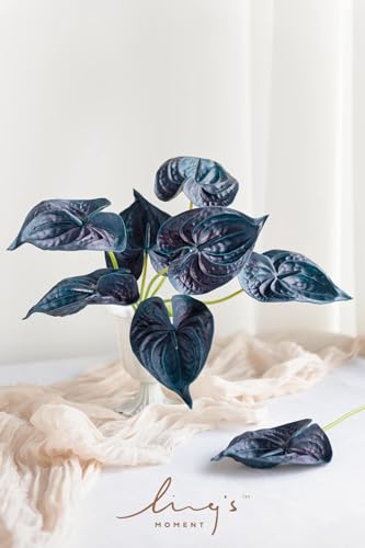 Ling's moment Anthurium Artificial Flowers, 8pcs Faux Anthurium Stems, PU Foam Greenery Plant for DIY Wedding Bouquets Centerpieces Arrangements Bridal Shower Party Home Decorations, Navy Blue - color: Navy Blue