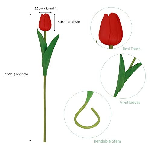 10Pcs Red Fake Tulips Realistic Artificial Flowers for Home Decor PU Faux Tulips Red Fake Flowers with Stem Real Touch Spring Bouquet for Wedding Party Decoration - color: Red