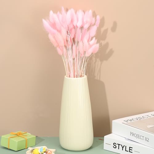PATIKIL 15.7in Bunny Tails Dried Flowers, 80pcs Pampas Grass Decor Rabbit Tail Natural Pampas Grass Bulk Fluffy Faux Pampas Grass Dried for Home Boho Decor Vase Wedding Table, Pink - color: Pink
