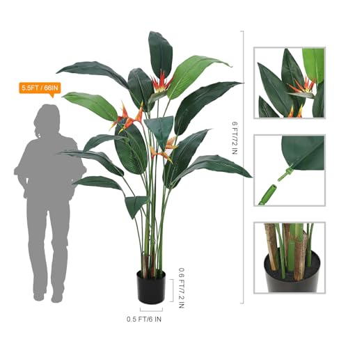 Artificial Bird of Paradise Tree 6 ft(72 in) Fake Palm Tree for Indoor Outdoor Modern Decor Faux Plants for Home Office Perfect Housewarming Gift with 14 Trunks Faux Leaves and 3 Flowers 2 Pack