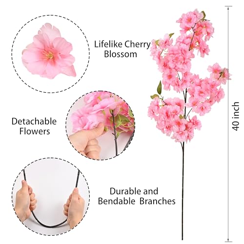 Sunm Boutique Pink Faux Cherry Blossom Branches, Artificial Cherry Blossom Stems Cherry Blossom Flowers Vase Arrangements for Wedding Home Party Kitchen Decor, Set of 3 - color: Gradient Pink, size: Pack of 3
