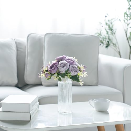 Mkono Peonies Artificial Flowers, Small Silk Flowers for Home Decor Indoor Fake Bouquet Faux Floral Arrangements Dining Table Centerpieces for Kitchen Party Decor Purple - color: Purple