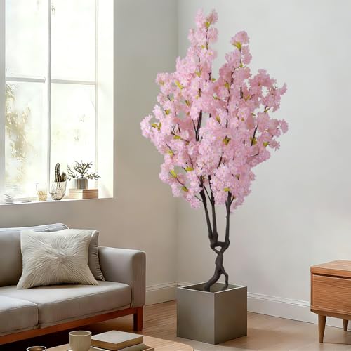 Artificial Pink Cherry Blossom Tree,7ft(84in) Faux Japanese Sakura Indoor Decoration,Natural Fake Cherry Floral Tree Outdoor Decor,Realistic Silk Pink Flowers for Living Room,Office,Wedding Party - color: Cherry Blossom(pink 2), size: 7ft