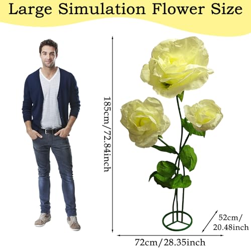 Giant 3PCS Roses Giant Artificial Flower - Large Yellow 3D Realistic Waterproof Fake Flowers Durable Easy Maintenance Perfect for Home Garden Weddings Events Christmas Graduation Party Decorations - color: 3pcs-roses-yellow