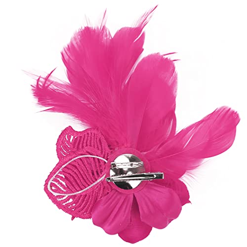 Song Qing Women's Fascinator Feather Flower Pin Brooch Corsage Bridal Hairband Derby Hat Cocktail Party Wedding - color: A5 Rose