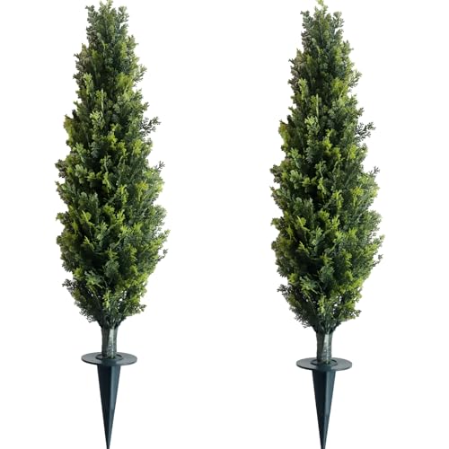 Artificial Pine Trees (3 feet Tall) 2 Pieces, with Ground Stakes Suitable for Both Outdoor and Indoor use, Imitation Pine Shrub Plants, Highly Realistic Plants, for Front Door Decoration, Garden