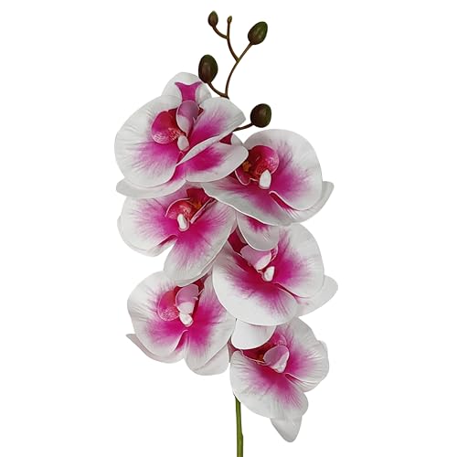 10 Pack Pink Orchid Artificial Flowers Real Touch, 27'' Artificial Fake Faux Silk Orchid Stem Bouquets for Wedding Party Home Garden Decor,Orquideas Artificiales para Decora (10, pink + white edge) - color: Pink+white Edge