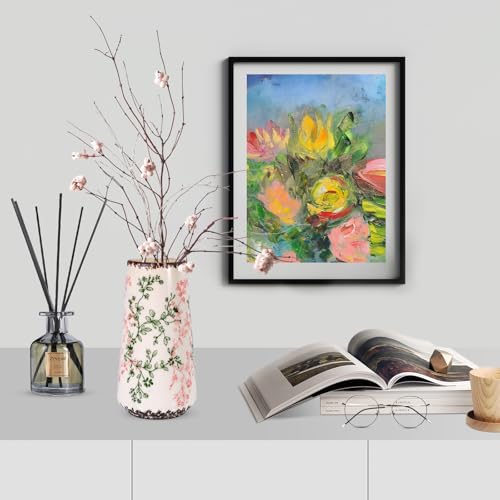 Ceramic Vase, GUKJOB Small Cute Flower Vase for Pampas Grass, Home, Living Room, Dining Table, Farmhouse, Office Decor, Bedroom, Table, and Kitchen Shelf (Green & Pink-A) - color: Small Green & Pink-a