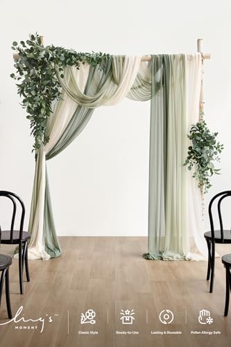 Ling's moment Wedding Arch Kit, Green Flowers & Sheer Drapes | Artificial Flowers, Luxury Ceremony Backdrop for Brides & Planners, Garden & Outdoor Weddings, Spring & Summer, 5-Piece Set - color: Wht-sage Green