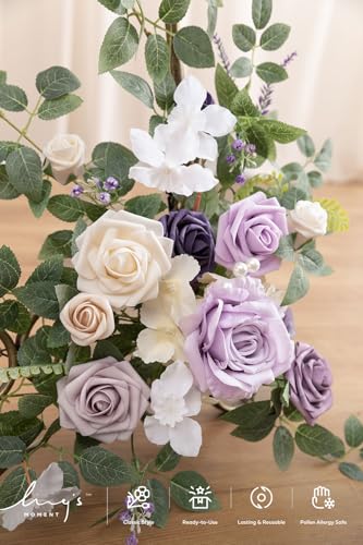 Ling's moment 2pcs Wedding Flowers Garland Artificial Floral Swag Arch Decorations Greenery Arrangements Lilac & Gold Ceremony Reception Garden Easel Wall Home Entryway Outdoor NOT Include Sign - color: Lilac & Gold